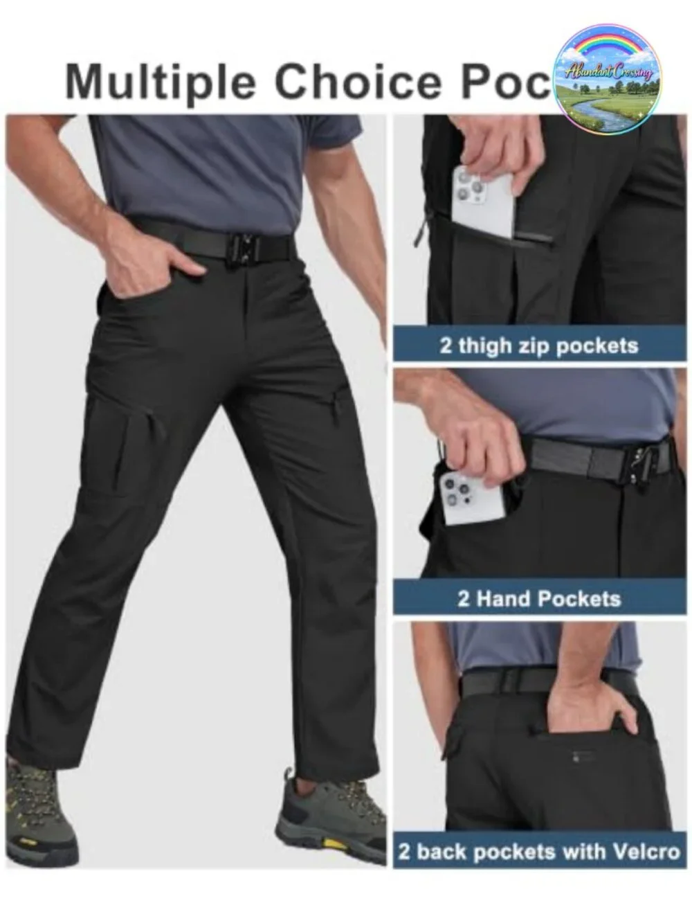 Waterproof Mens Hiking Cargo Pants 90% Nylon 10% Spandex Lightweight Quick Dry